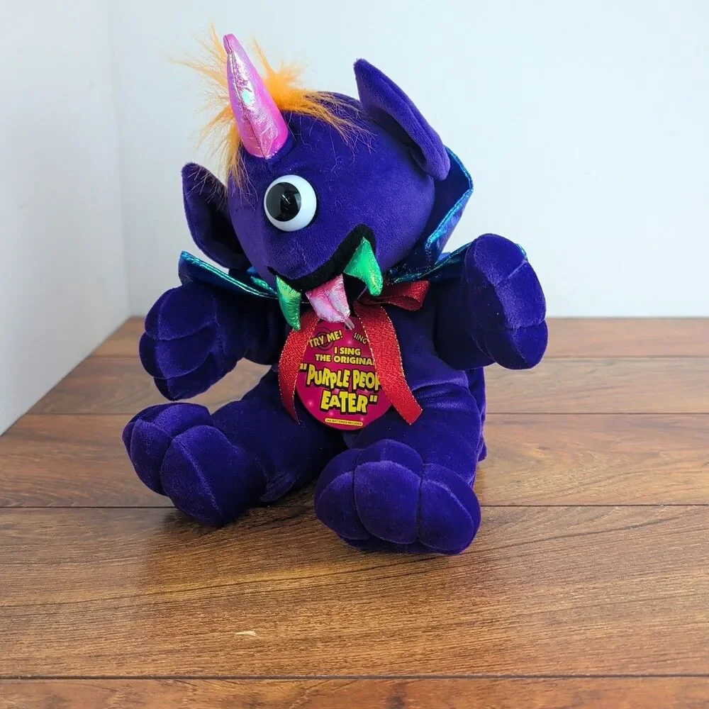 Vtg One-Eyed Purple People Eater Plush Toy Sings And Shakes Tested Works w/Tag